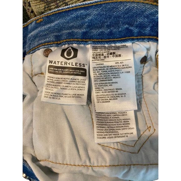 Levis 501 S Premium Big E Jeans 28x28 Button Fly Blue Denim Ripped Skinny - Picture 6 of 12